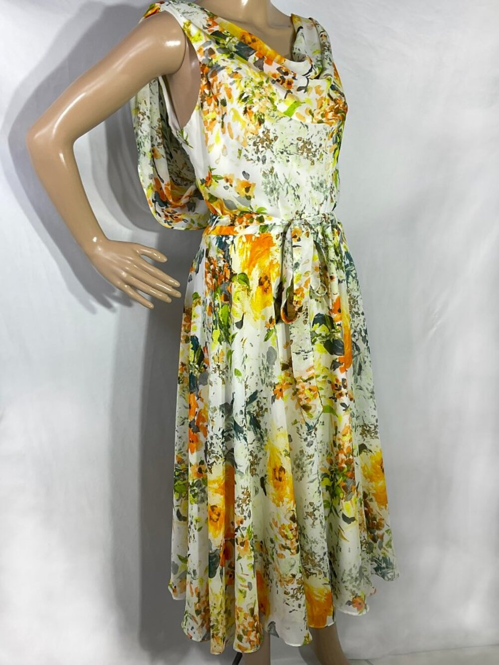 NWT Covington Sz 12 Maxi Midi Dress Yellow Floral Flowy 70s Vibe 07134939-3